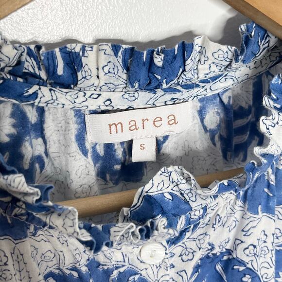 Marea Puff Sleeve Button Up Blouse Womens Small Blue Floral Block Print Cotton - Picture 4 of 8